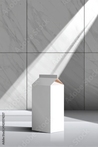 Obraz na płótnie Minimalist White Milk Carton on Floor with Sunlight Shadows w salonie