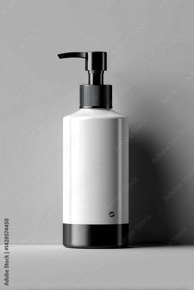 Minimalist White Pump Bottle on Gray Background for Branding Use