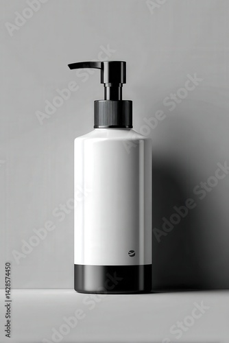 Obraz na płótnie Minimalist White Pump Bottle on Gray Background for Branding Use w salonie