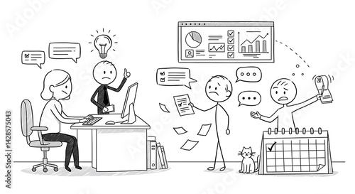 Teamwork challenges in office setting with deadline stress and communication problems