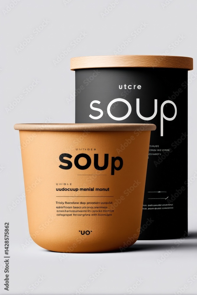 Modern Branding Design for Stylish Soup Containers with Unique Shapes