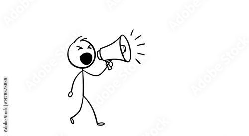 Stick Figure Announcing with Megaphone Simple Illustration for Communication Concepts