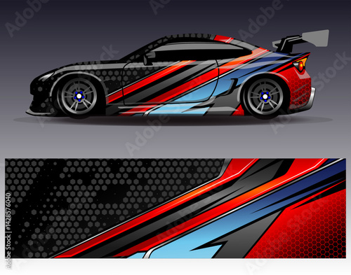 Car wrap design vector. Graphic abstract stripe racing background designs for vehicle, rally, race, adventure and car racing livery	