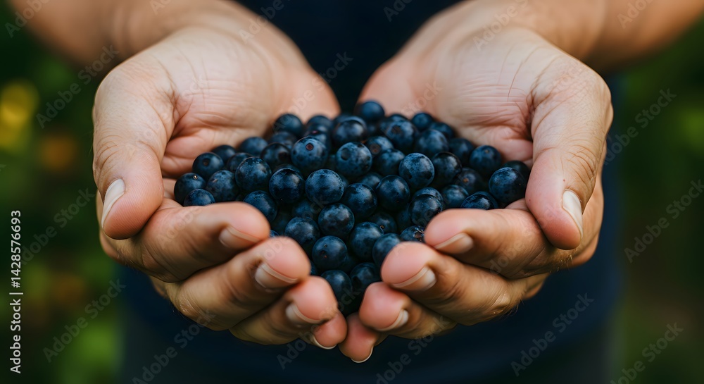 Holding Fresh Blueberries Harvested From the Garden Holding Fresh Blueberries Harvested From the Garden