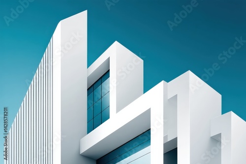 Obraz na płótnie Modern Geometric Architecture with Blue Sky and Abstract Lines w salonie