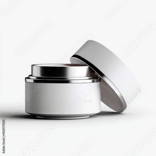 Obraz na płótnie Modern Minimalist Cosmetic Container with Open Lid and Reflection w salonie