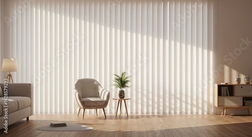 Wallpaper Mural Living Room Interior with Neutral Colors and Vertical Blinds Torontodigital.ca