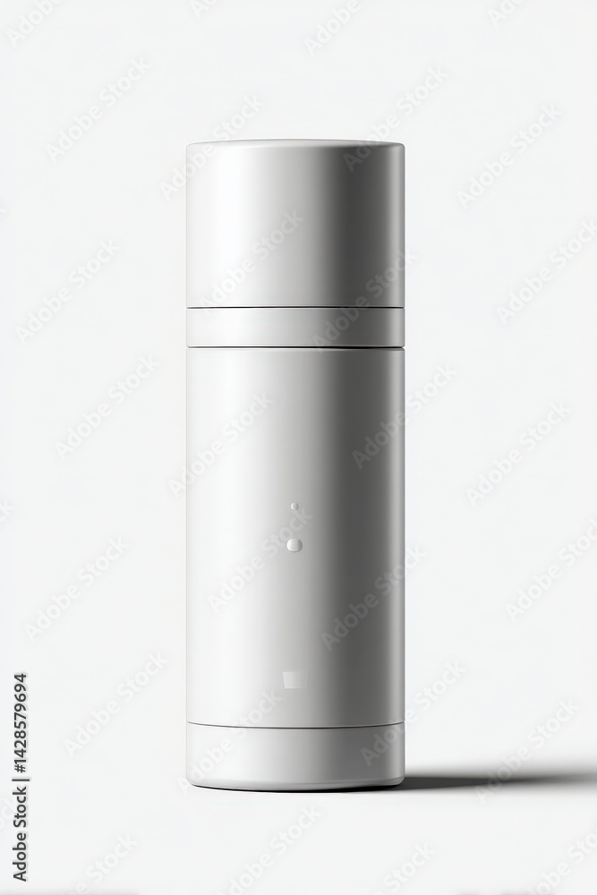 Modern Minimalist White Thermos on Simple Background