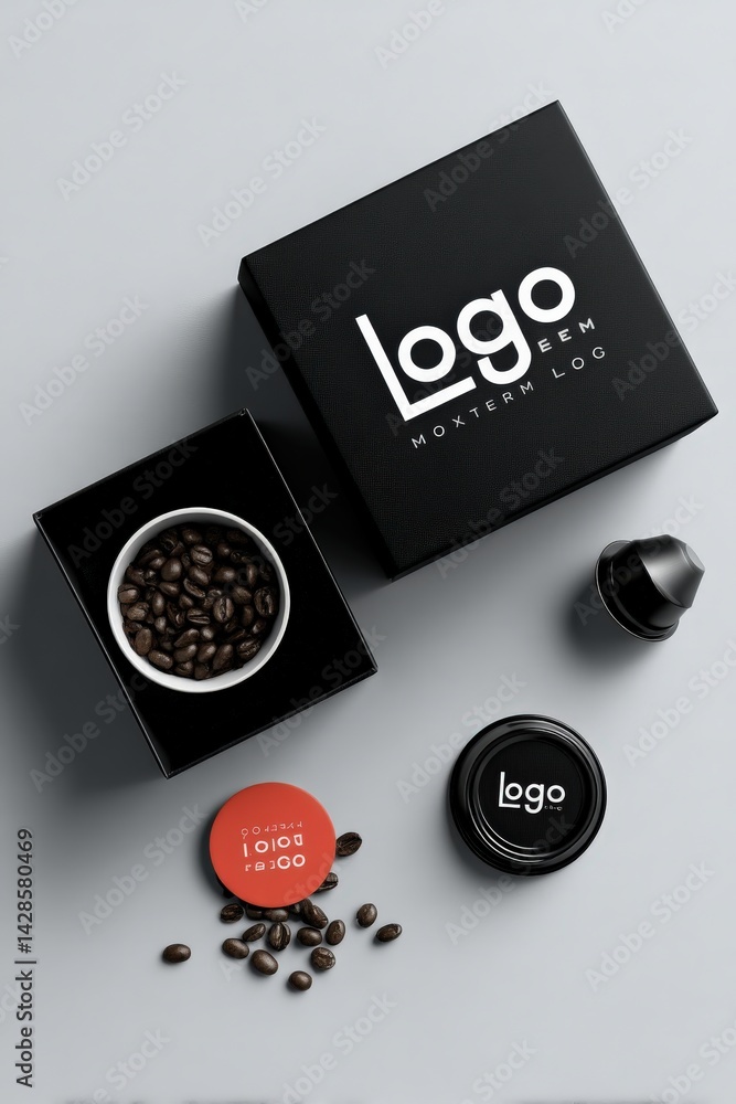 Modern Packaging Design for Coffee Products on Light Gray Surface