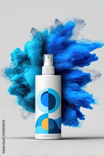 Obraz na płótnie Modern Spray Bottle with Blue Abstract Background Design w salonie