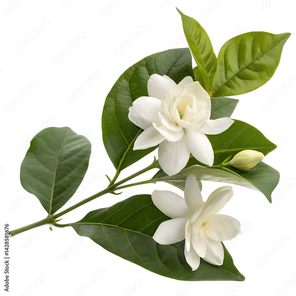 Jasmine flower with leaves isolated on transparent background Jasmine flower with leaves isolated on transparent background