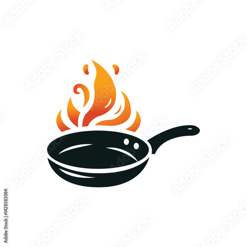 Cooking Pan With Flames Icon Design