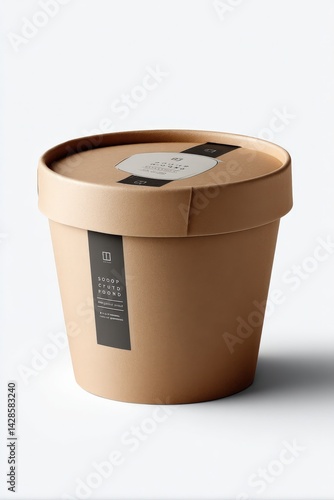 Obraz na płótnie Paper Pot for Takeaway Food with Label and Minimalist Design w salonie