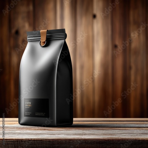 Obraz na płótnie Premium Coffee Bag with Minimalist Design on Rustic Wooden Table w salonie