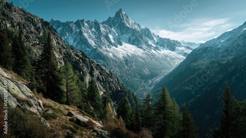 Majestic Snow-Capped Peaks: A Serene Alpine Landscape
