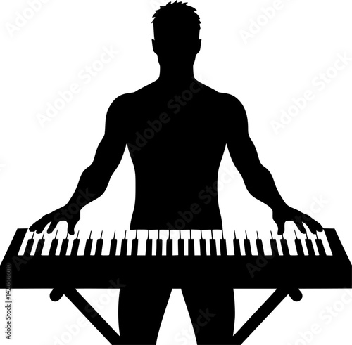 Silhouette of a Musician Playing Keyboard
