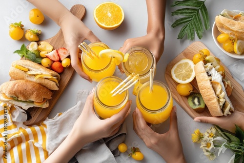 Refreshing Summer Drinks and Delicious Snacks on a Bright Table