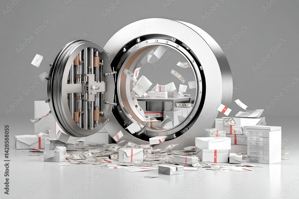 Secure Bank Vault Open with Cash and Documents Escaped from Inside