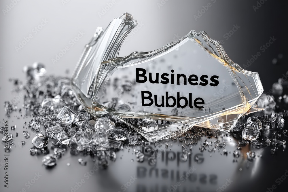 Shattered Glass Business Bubble Concept with Reflections and Diamonds