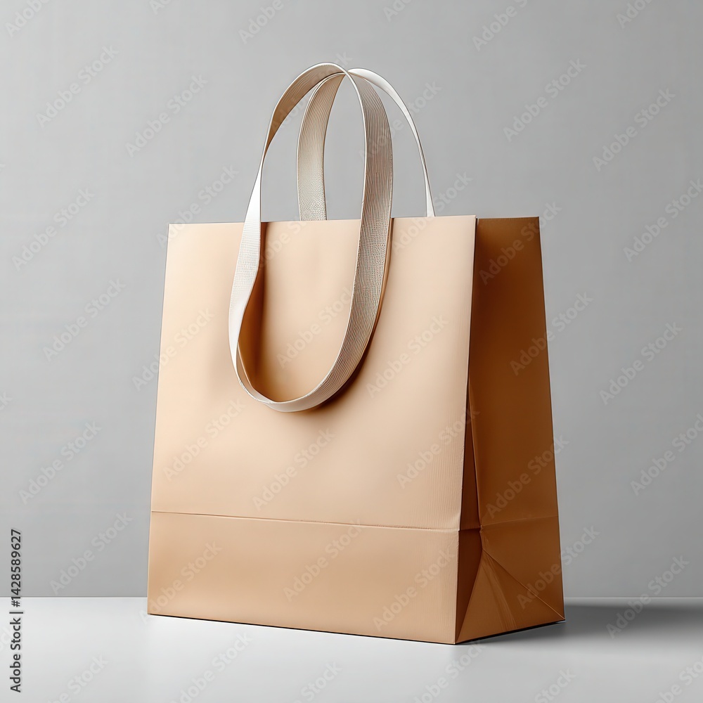 Simple and Elegant Beige Shopping Bag on Gray Background