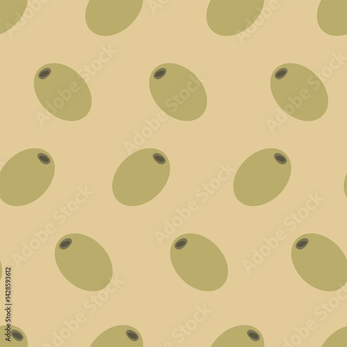 Seamless vector pattern of green olives. Playful Mediterranean design, perfect for food packaging, menu borders, blog graphics and textile prints.