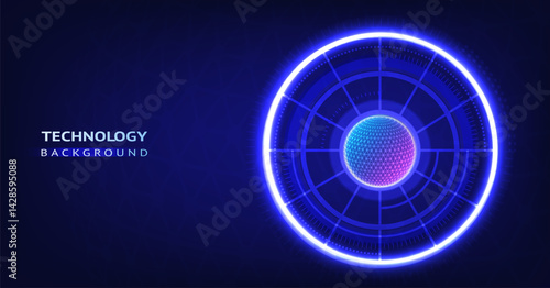 digital network design featuring glowing circular graphic. This technology inspired image evokes sense of modern communication and internet digital technology background Abstract