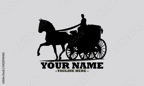illustration of a classic horse-drawn carriage with a formally dressed driver. Transportation concept, horse carriage silhouette vector illustration isolated and logo horse carriage design