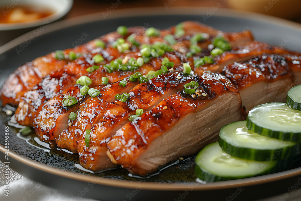 Crispy Peking duck served with cucumber, scallions, and pancakes