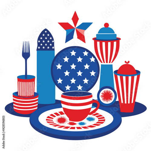 American patriotic tableware set  vector isolated on white background