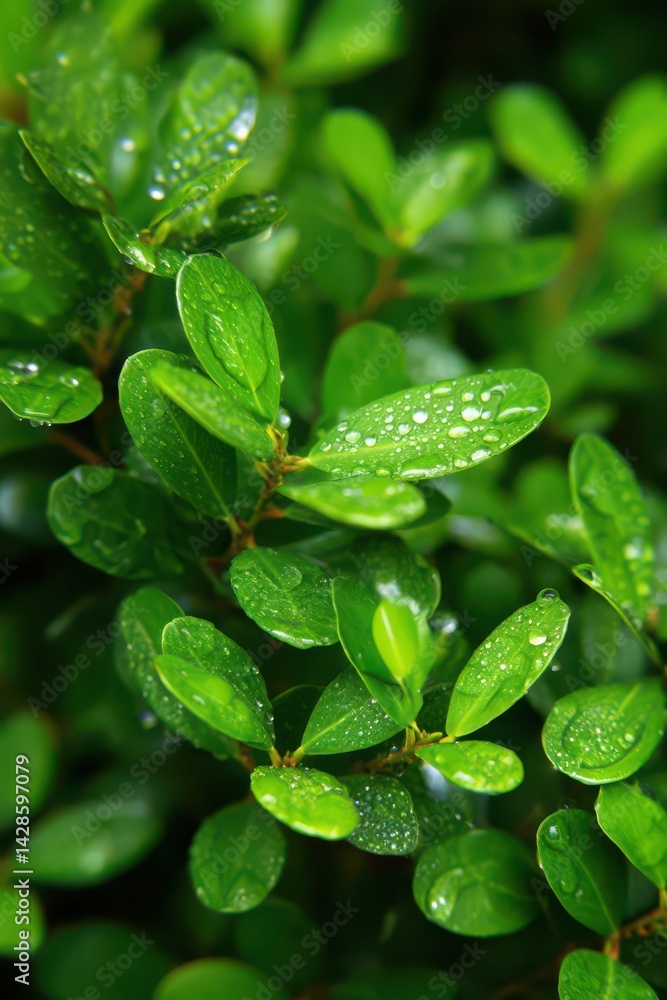 Beautiful green leaves with water droplets on them Beautiful green leaves with water droplets on them