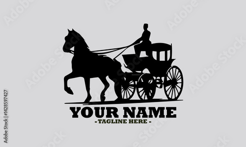 illustration of a classic horse-drawn carriage with a formally dressed driver. Transportation concept, horse carriage silhouette vector illustration isolated and logo horse carriage design