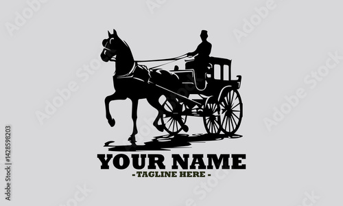illustration of a classic horse-drawn carriage with a formally dressed driver. Transportation concept, horse carriage silhouette vector illustration isolated and logo horse carriage design
