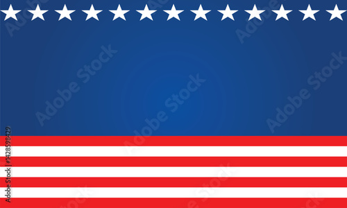 Minimalist patriotic banner with red and white stripes, blue background, and white stars. Ideal for themes related to national pride, holidays, or independence.