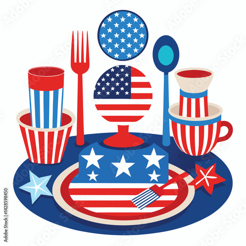 American patriotic tableware set  vector isolated on white background