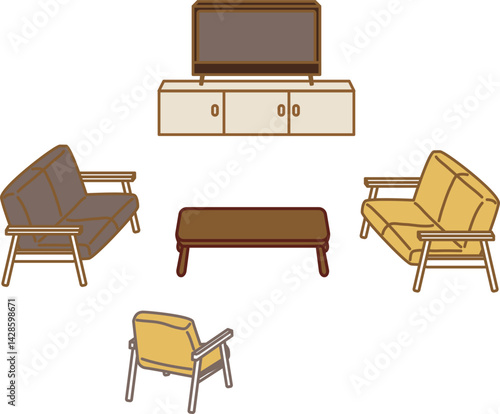 リビングの家具のイラストセット