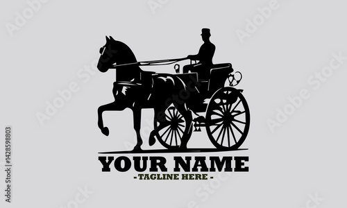 illustration of a classic horse-drawn carriage with a formally dressed driver. Transportation concept, horse carriage silhouette vector illustration isolated and logo horse carriage design