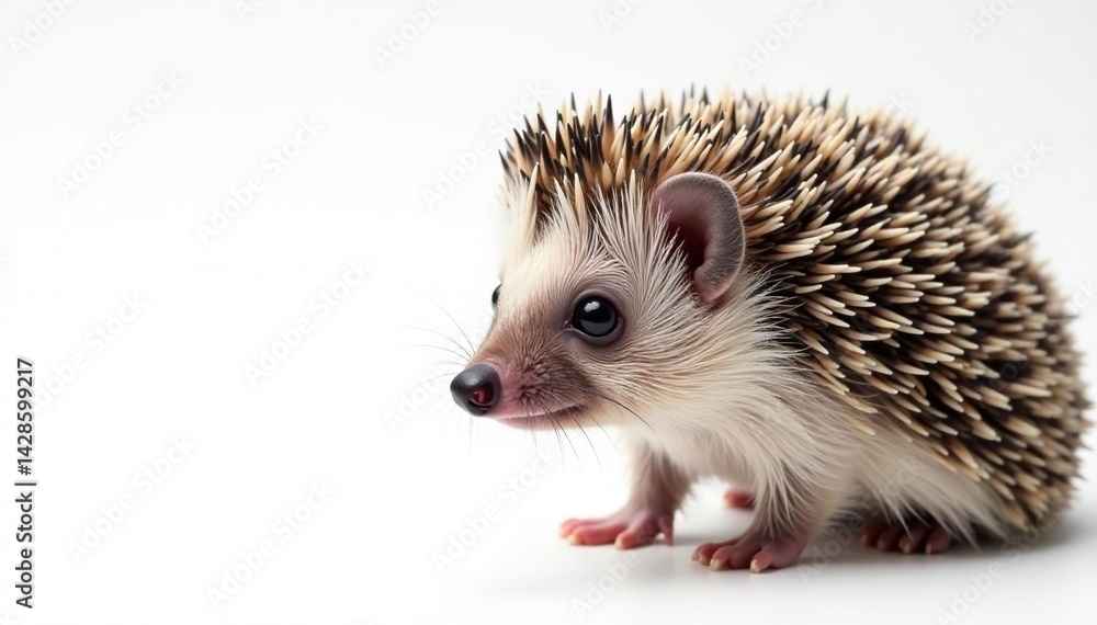 Obraz premium Close-up of a hedgehog on a seamless white background, sharp, detail, cute