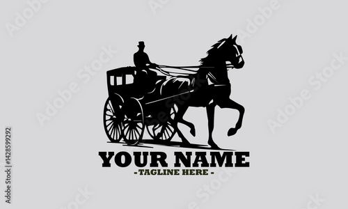 illustration of a classic horse-drawn carriage with a formally dressed driver. Transportation concept, horse carriage silhouette vector illustration isolated and logo horse carriage design