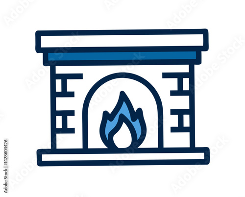 Cozy fireplace icon in children's drawing style  