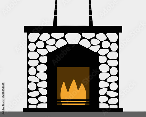 Cozy fireplace illustration with flames on a neutral background  