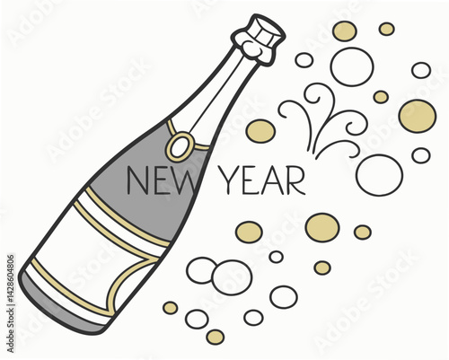 New Year champagne bottle with bubbling celebration  