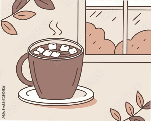 Cozy hot cocoa with marshmallows by the window  