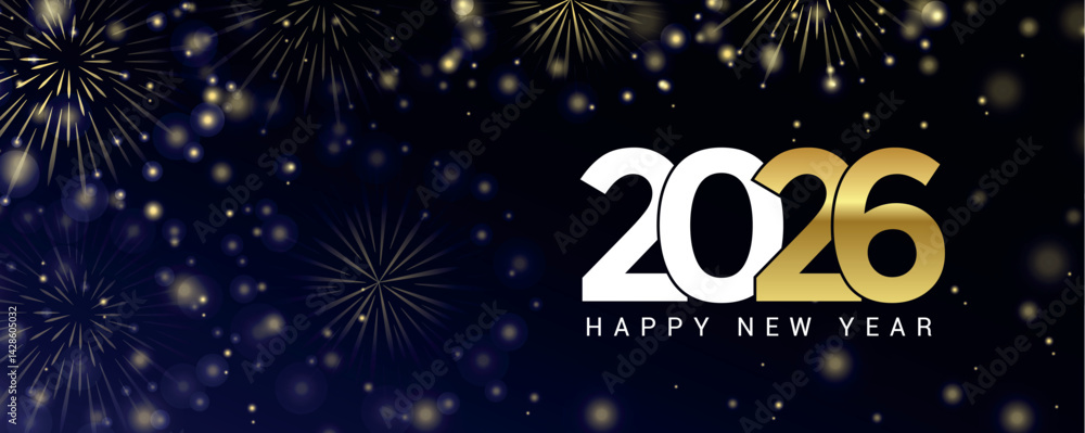 Fototapeta premium happy new year 2026 golden firework on night background vector illustration