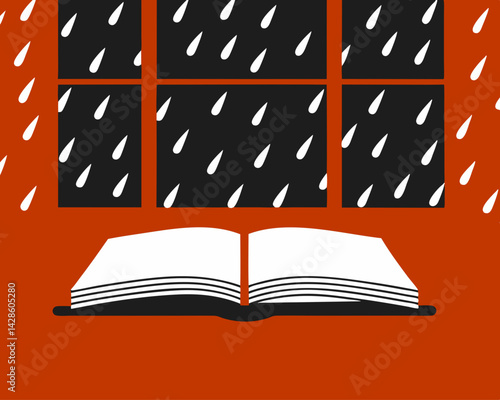 Cozy book reading by window on a rainy day  