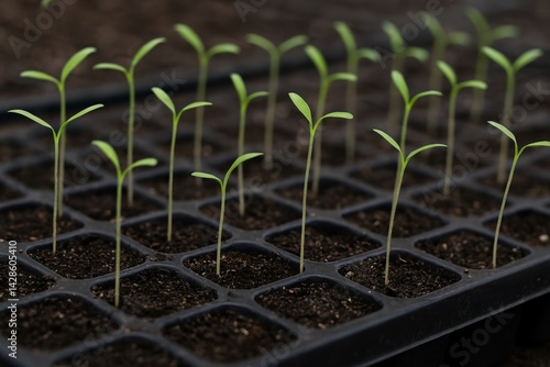 Obraz na płótnie Small leggy seedlings growing in cultivation tray w salonie