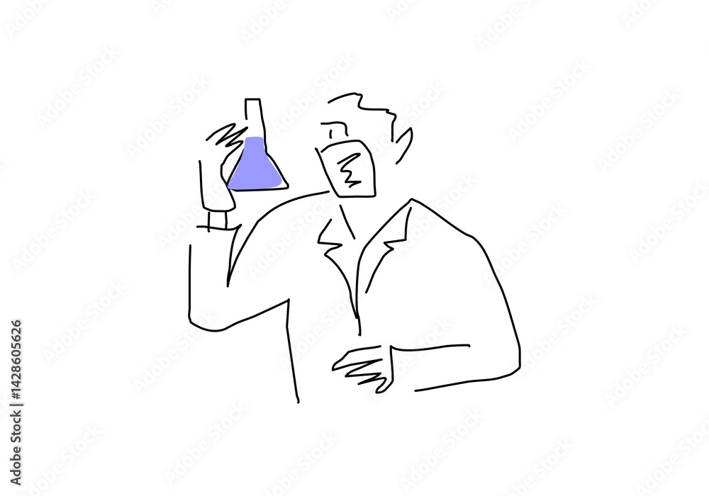 Minimalist line art illustrations of scientists and researchers working in a laboratory. Minimalist line art illustrations of scientists and researchers working in a laboratory.