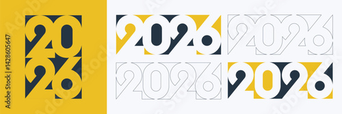 2026 New Year logo concept. Design variations of the number 2026 for the logo and symbol of the New Year 2026