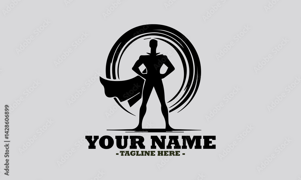 illustration of a heroic figure with a flowing cape and a distinctive emblem on their chest, standing dynamically. Superhero concept, superhero vector illustration and superhero logo design illustration of a heroic figure with a flowing cape and a distinctive emblem on their chest, standing dynamically. Superhero concept, superhero vector illustration and superhero logo design