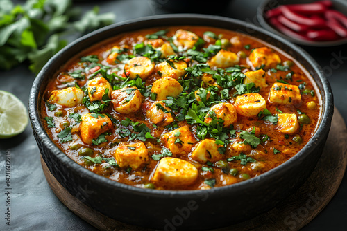 Obraz na płótnie Egg Curry styled on dark grey background with clean plating and props w salonie