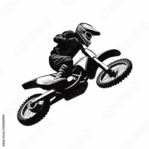 minimalistic vector silhouette of a Motocross stuntman illustration